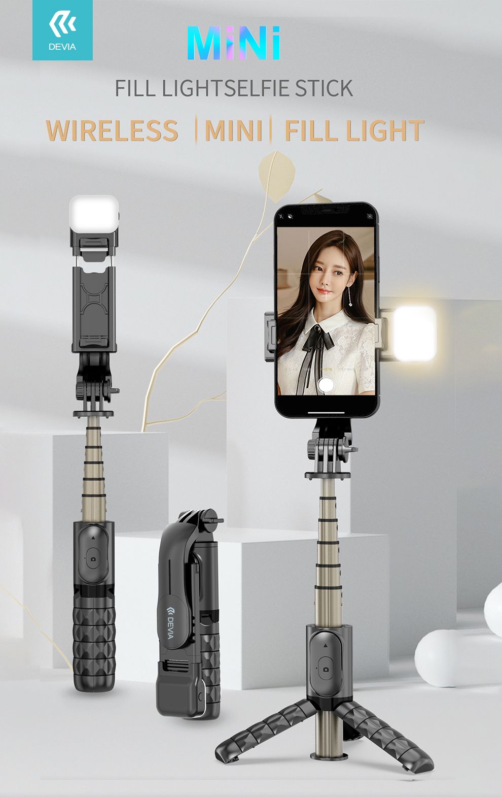 Tripod Stand Multi-function Selfie Bar With Fill-In Light