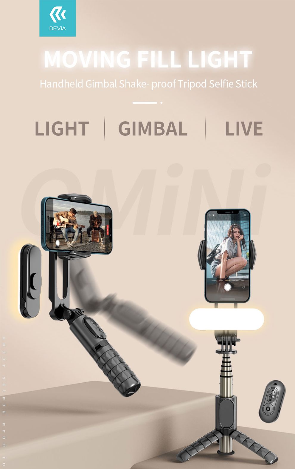 Handheld Gimbal Shake- proof Tripod Selfie Stick
