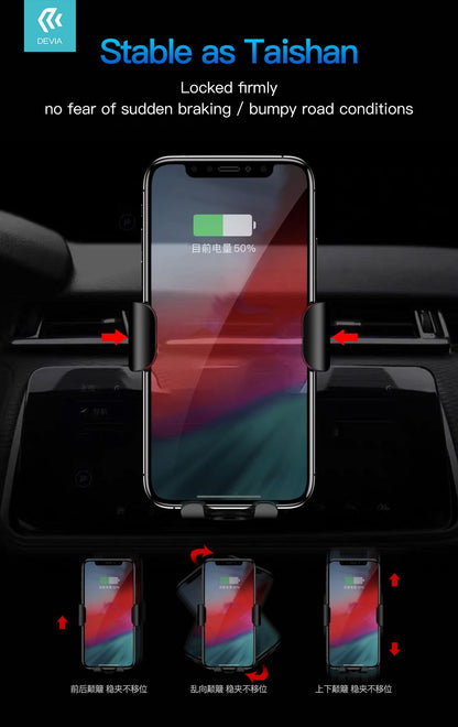 Gravity Sensor Car Air Vent Wireless Charger Phone Holder 10W